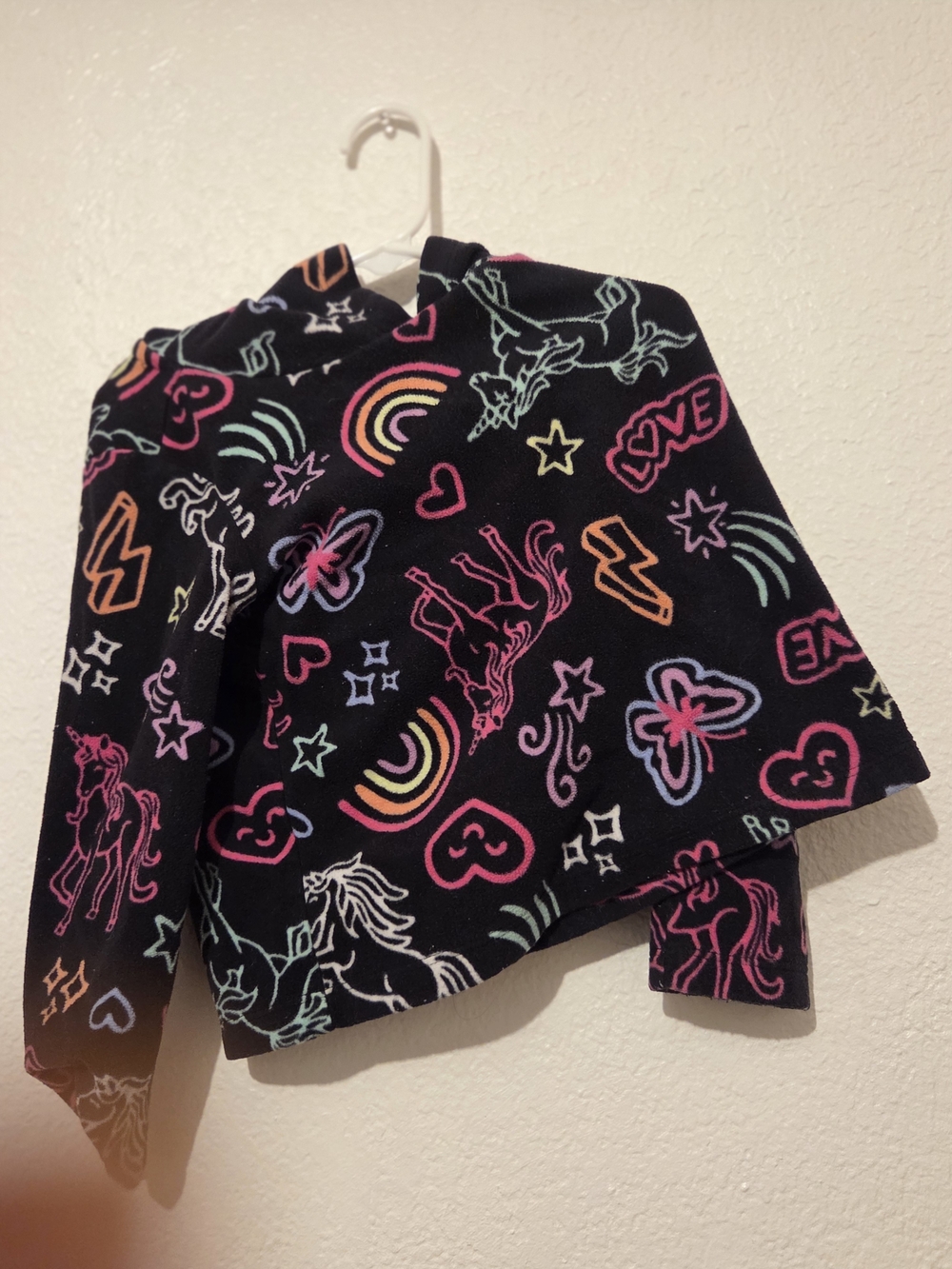 The Children's Place Black Hooded Puffer with Neon Unicorn Print